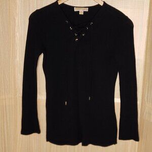 Michael Michael Kors Womens Navy Blue Tunic Thermal Lace Up Top Small